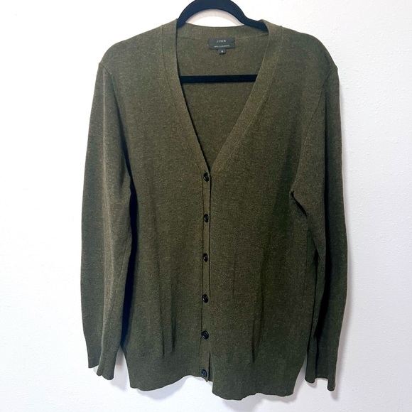 J. Crew Green Cardigan Sweater with V-Neck and Relaxed Fit - Picture 1 of 10